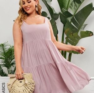 Shein Basic Plus Solid Flounce Hem Dress Pink